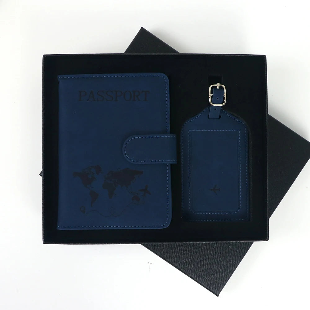 Customized Name Anti-Magnetic Passport Book Luggage Tag Set, PU Leather Passport Holder with Magnetic Fasteners, Passport Bag