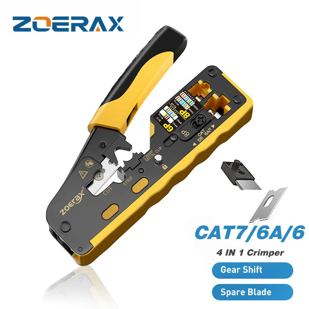 ZoeRax RJ45 Cat7 Crimp Tool Ethernet Crimping Tool Wire Cutter Crimper For Cat7 Cat6a Cat6 Cat5e Pass Through Connectors