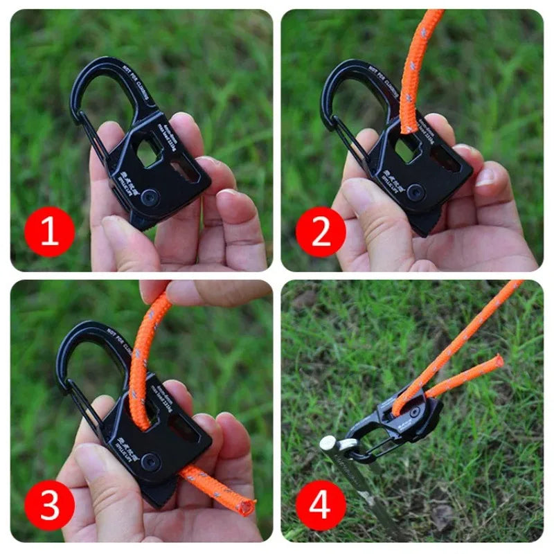 Aluminum Alloy Tent Rope Tensioner Stainless Steel Self Lock Rope Adjuster 2-10mm Anti-Slip Tarp Tightener Outdoor Accessories
