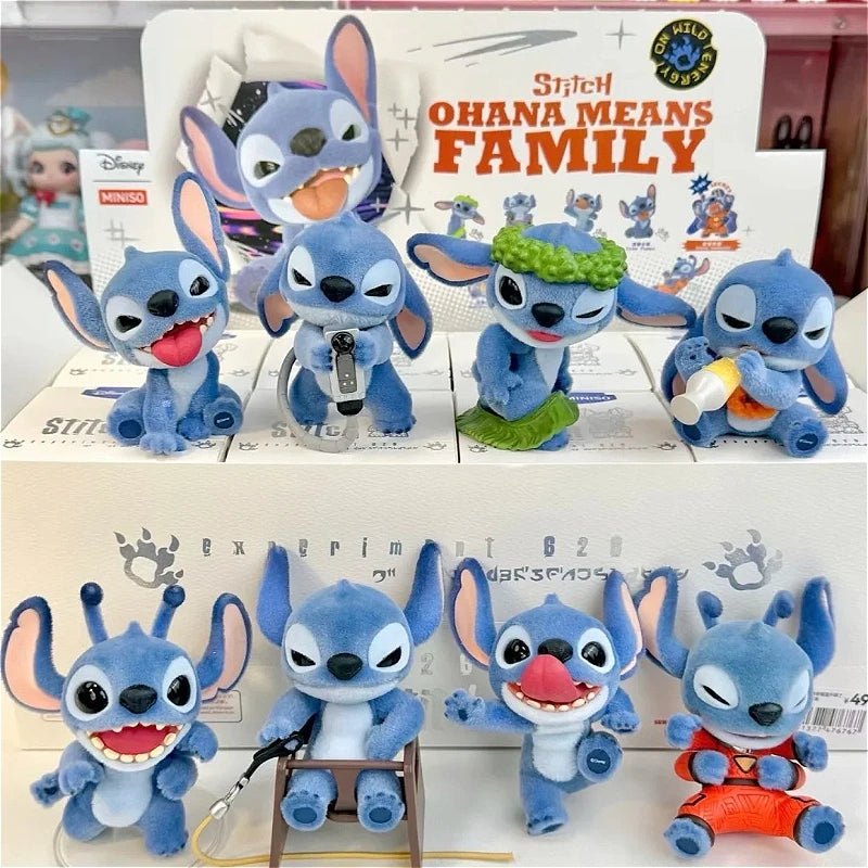 MINISO Stitch Ohana Means Family Series Blind Box Stitch Anime Figures Blindbox Toys Kawaii Desk Decora Model Surprise Box Gifts