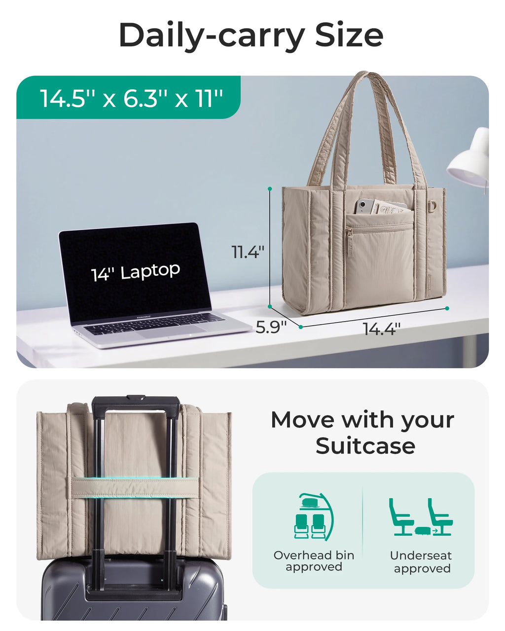 BAGSMART Women Tote Bag for Travel Work College Large Capacity Casual Commuting Crossbody Bag Lightweight Handbag with Zipper