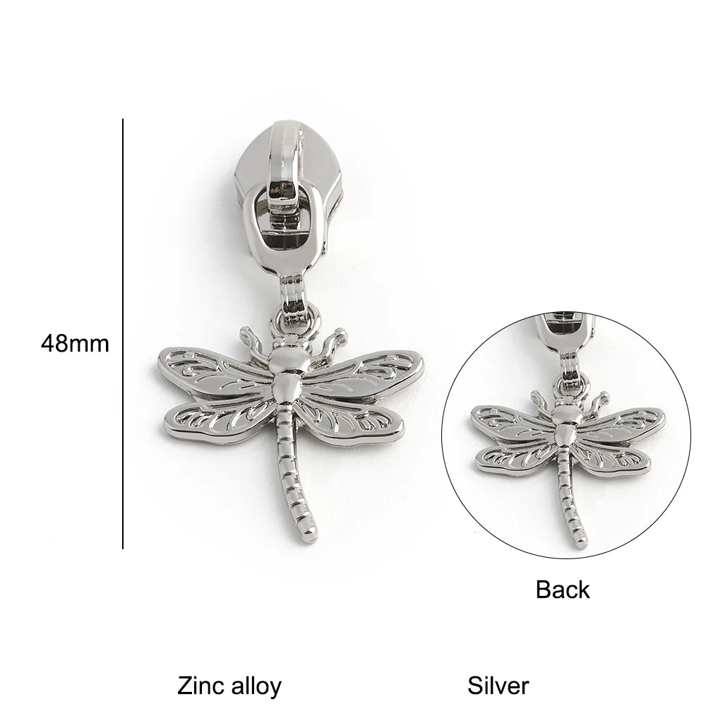 10/40/100PCS Owl/Dragonfly/Bee/Butterfly Shape 5# Nylon Zipper Sliders For Decorative Zipper Tab Bags Pocket Sewing Accessories