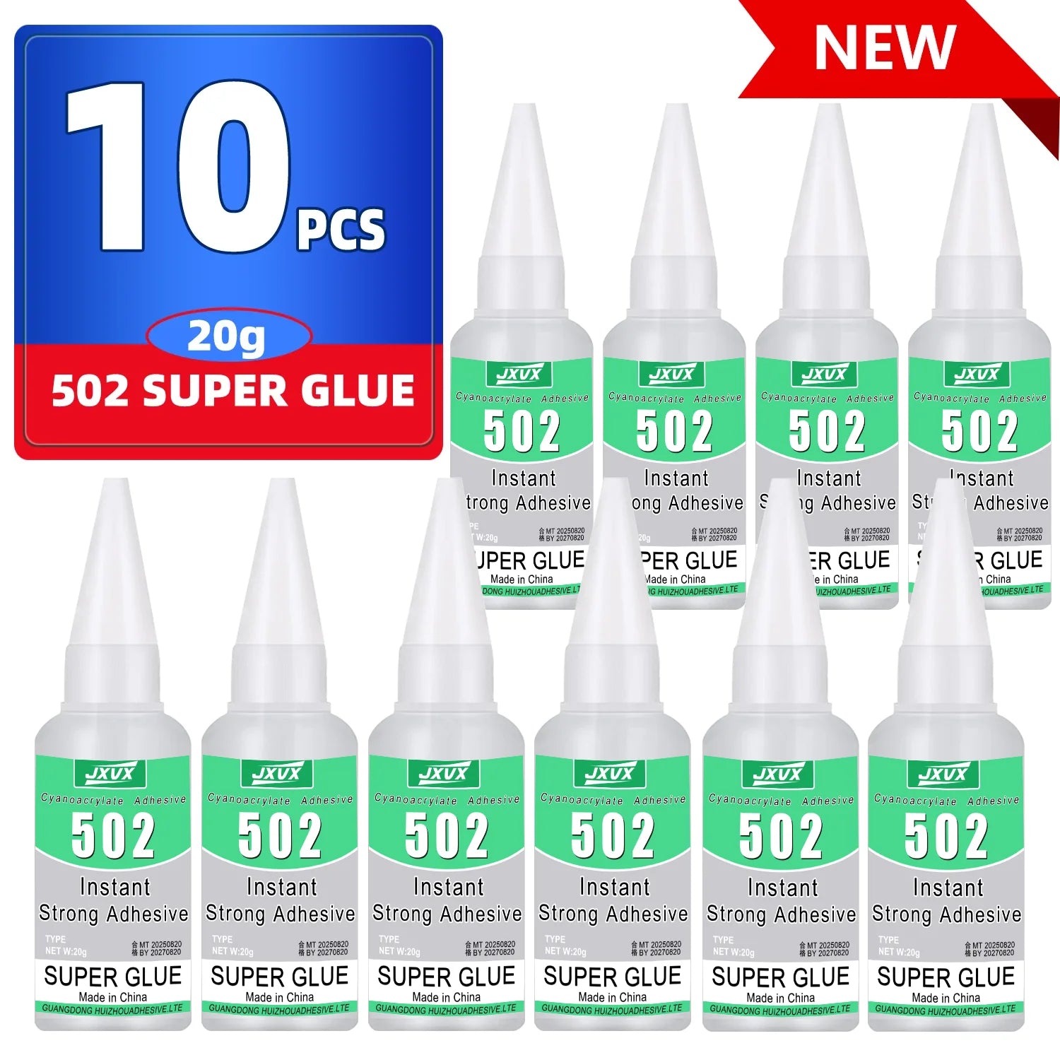 10PCS 20mL 502 Super Glue Strong Quick-Drying Adhesive Universal Instant Transparent for Metal Wood Rubber Leather Bond Repair.
