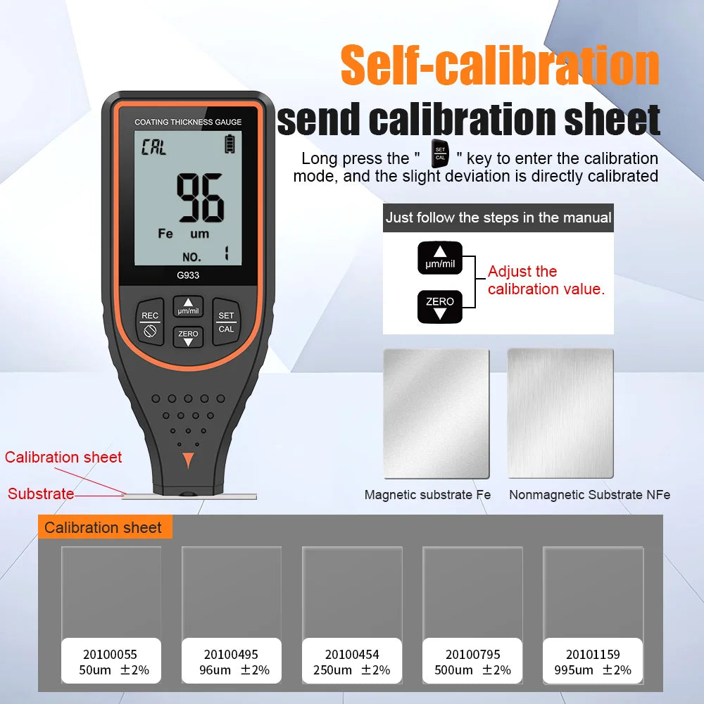 Digital Coating Thickness Gauge for Cars Fe/NFe Detection Backlit LCD Automotive Coating Thickness Tester Painting Test Gauge