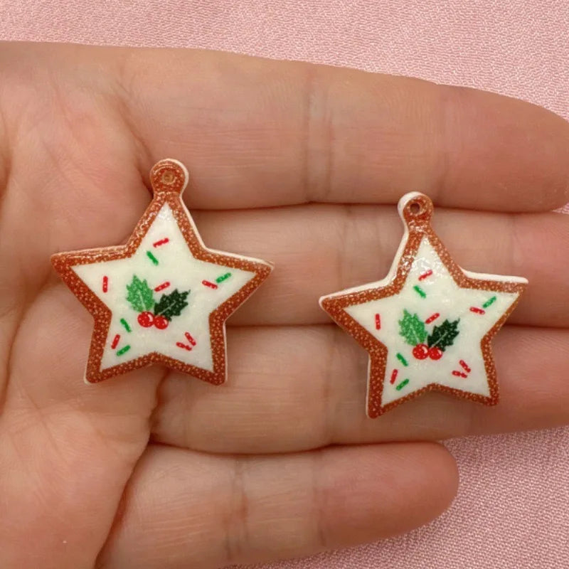 20pcs Christmas atmosphere decoration, pink snowflake pentagram Christmas tree resin hanging decoration