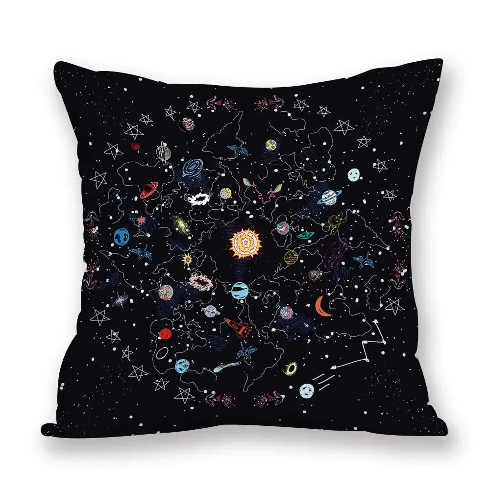 Cosmic pattern of the Sun, planets Double-sided Printed pillow cover Short plush Suitable living rooms sofas throw cushion cover