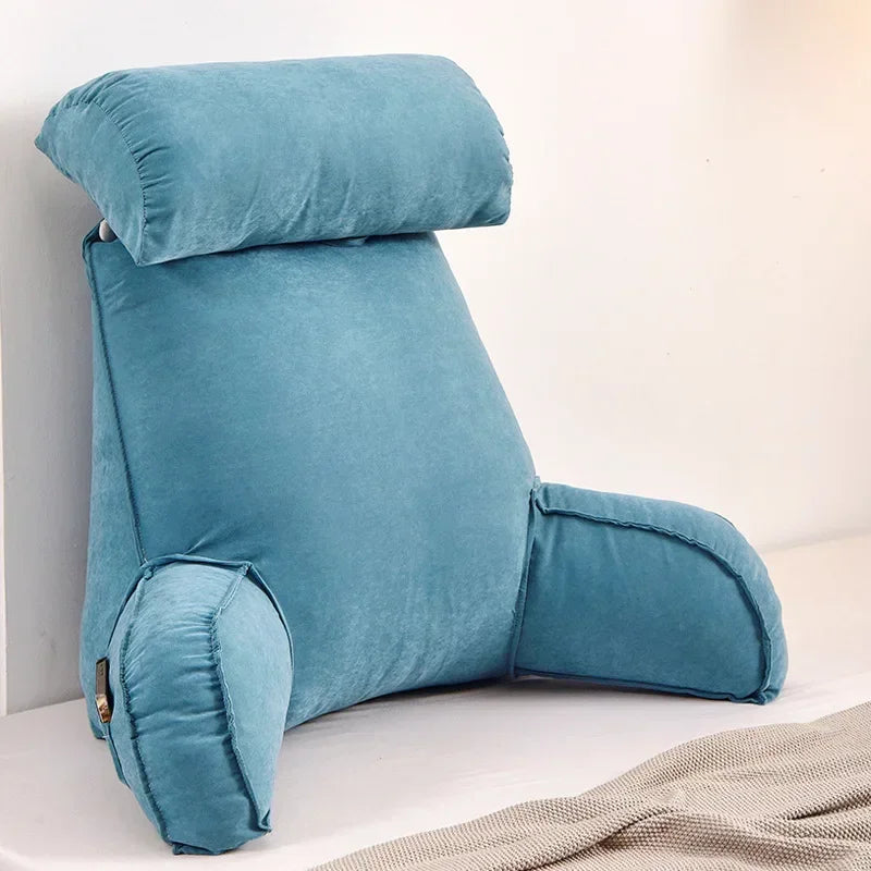 Large backrest reading pillow with arm and neck pillow filled with pearl cotton for comfortable and full support.