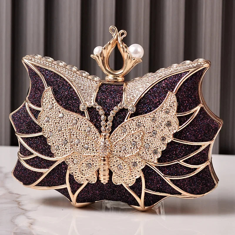 Fashion Luxury Evening Bags Hollow Butterfly Party Bag Bridal Wedding Diamond Clutch Elegant Banquet Handbags Dinner Purse Sac