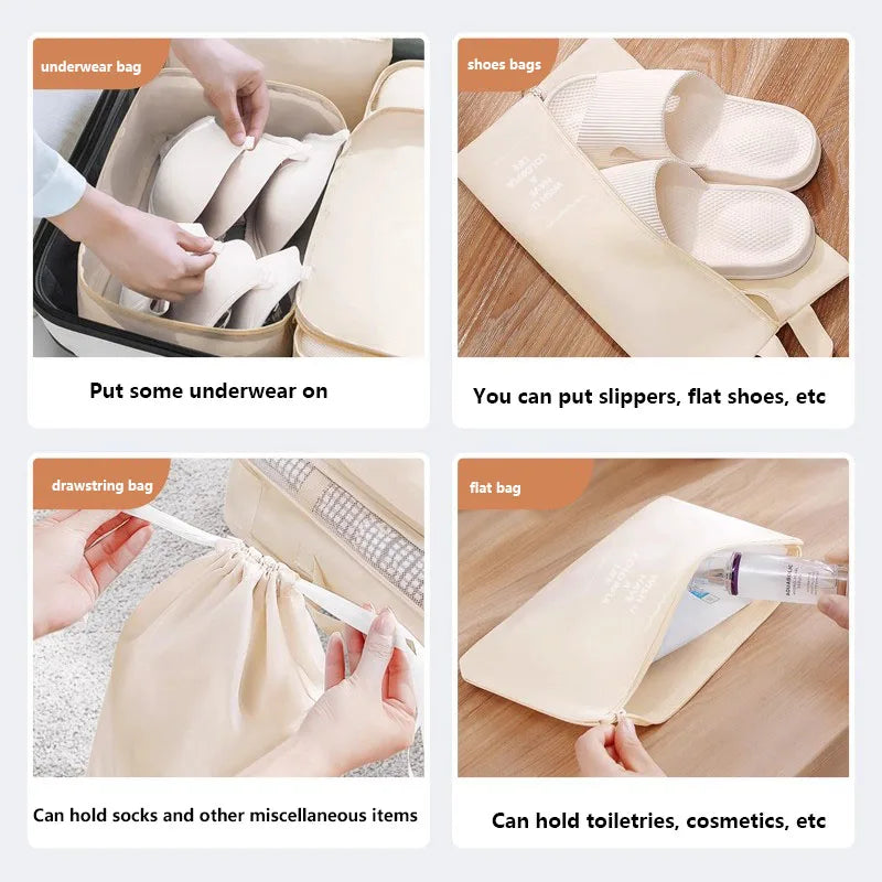 Travel Organizer Set 7/8/9/ Pcs Packing Cubes Suitcase Storage Bags Portable Luggage Tidy Pouch for Clothes & Shoes Folding
