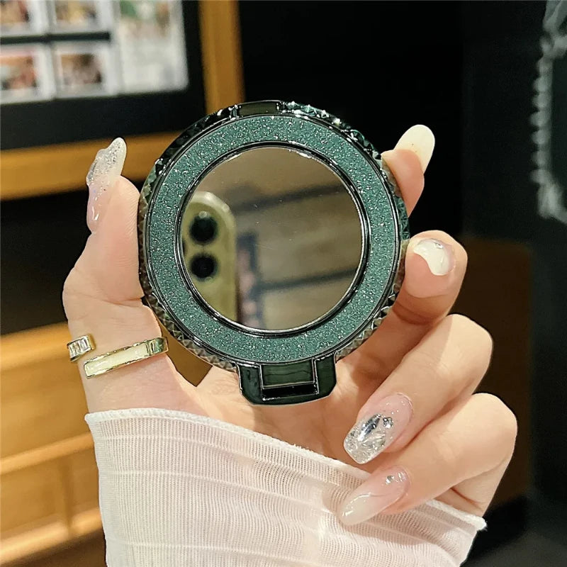 Luxury Diamond Patterned Magnetic Back Sticker 360° Rotating Mirror Magnetic Phone Holder Suitable for Various Phone Models