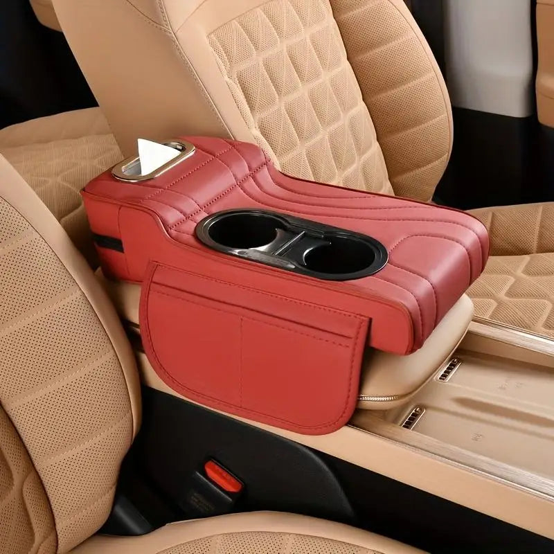 1 Car Armrest Box with Low Front and High Rear Design, Car Center Console Armrest Pad with Tissue Box, Dual Side Storage Pockets, Car Armrest Pad, Portable Storage Accessory, Includes a Pack of Tissues