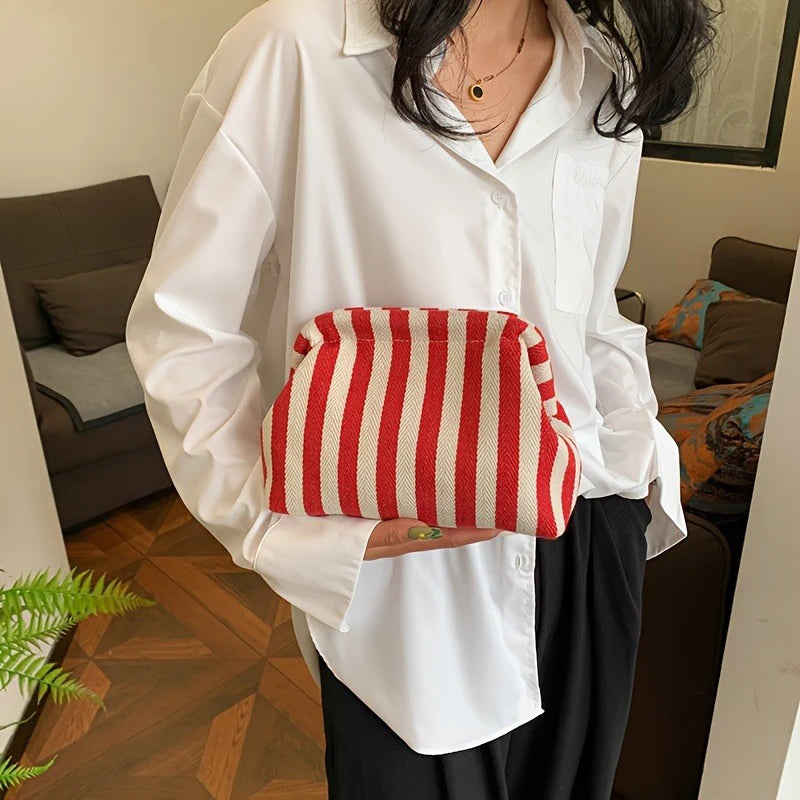 2025 New Knitted Striped Cloud Bag Clutch, Large-capacity Daily Versatile Color-blocking Clip Bag