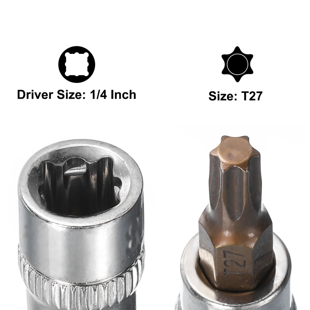 2/3/4/5pcs T8 T20 T25 T27 T30 T40 T50 Torx Bit Socket 1/4" 3/8" Drive S2 Steel Bits CR-V Sockets 38/48mm Length Use with Ratchet