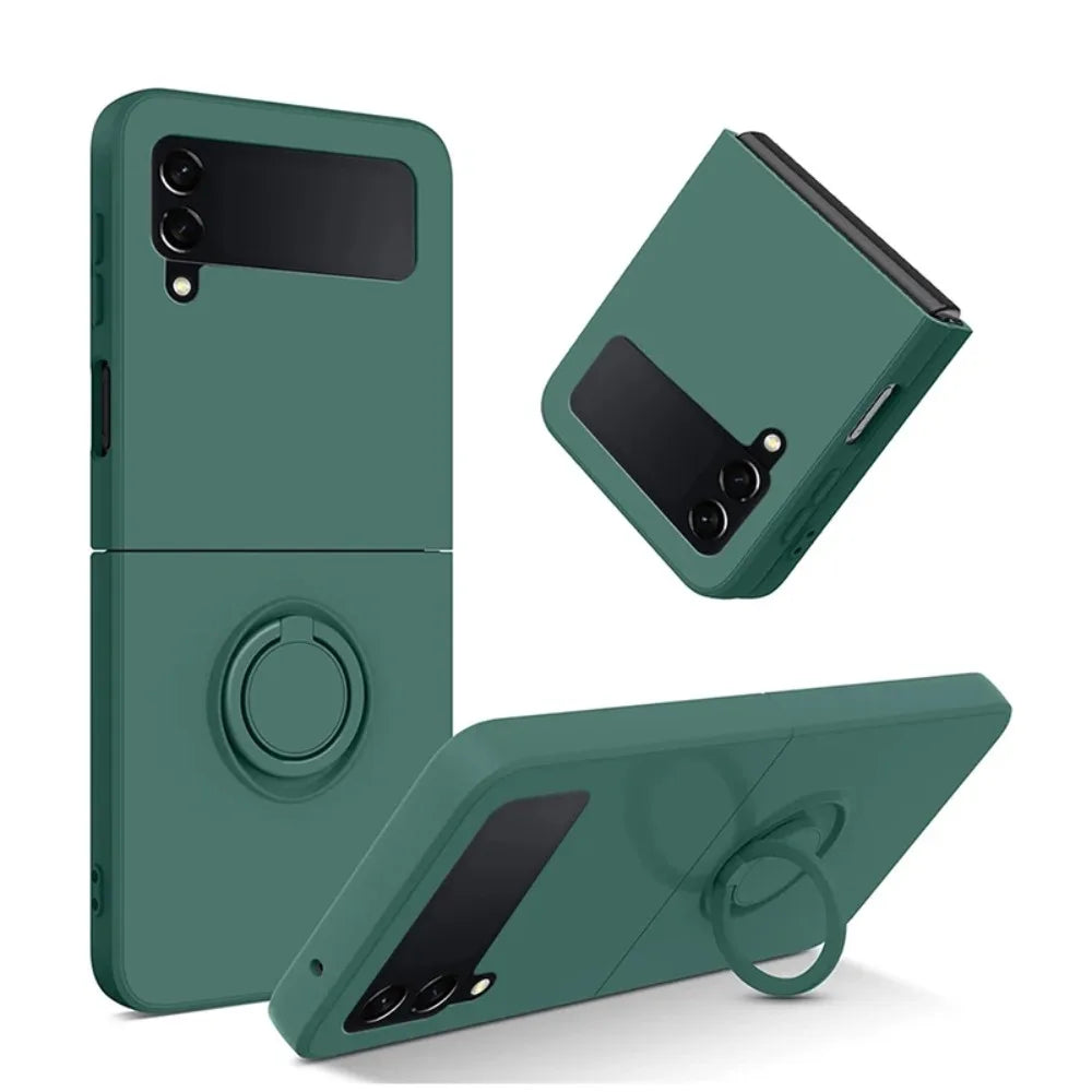 Hot Sales Skin Feel Liquid Silicone Flip Case for Samsung Galaxy Z Flip 7 FE 6 5 4 3 Anti-Drop Ring Holder Magnetic Bracket Case