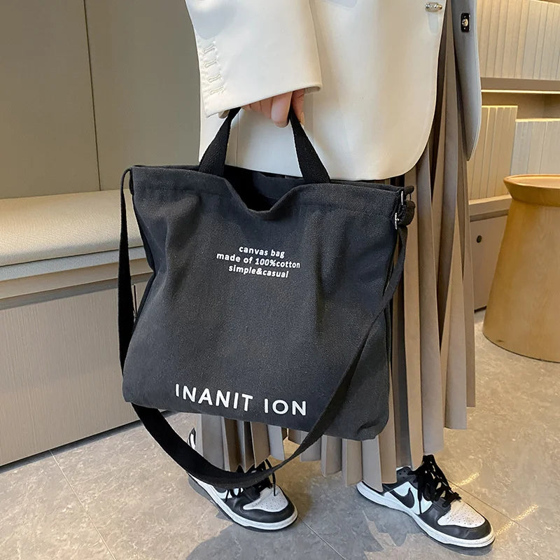 Washed canvas thickened handbag, large capacity trendy unisex crossbody bag, urban artistic student handbag and crossbody bag