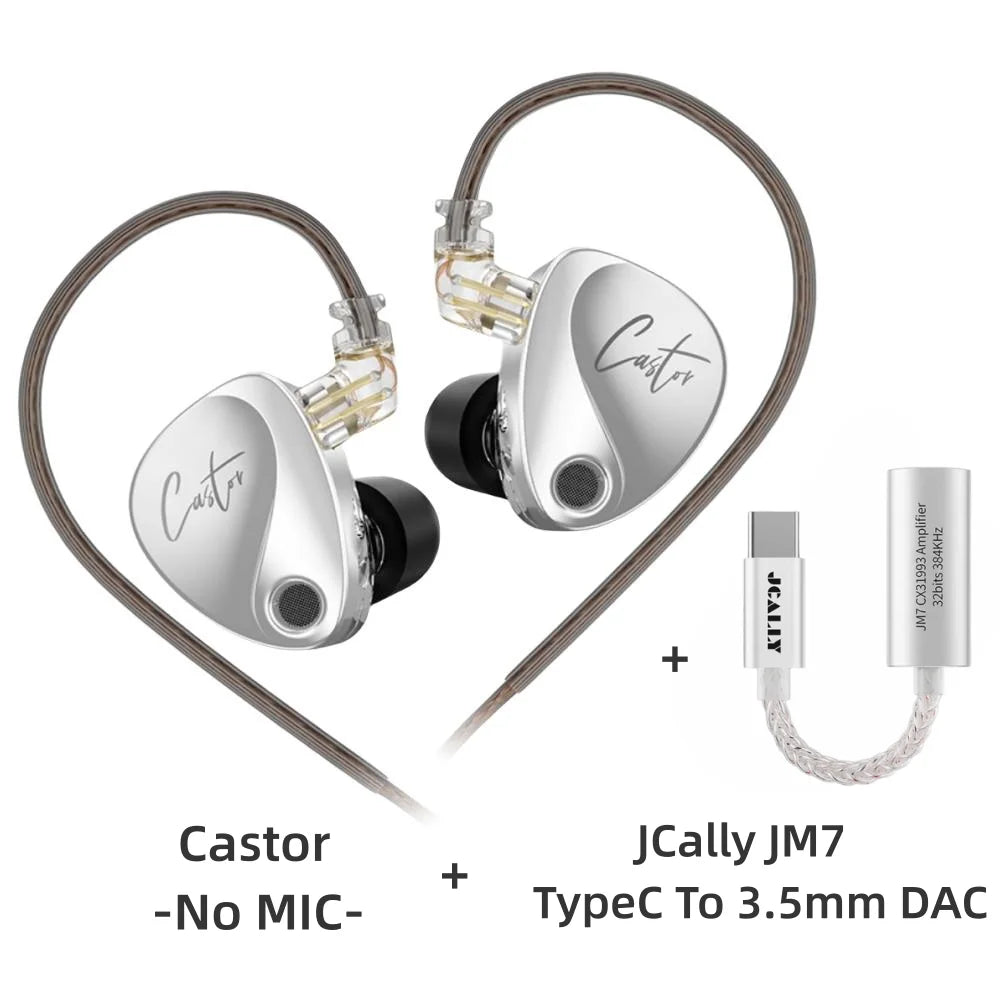 KZ Castor Wired Earbuds Improved Bass HiFi Earphone 2 Dynamic High-end Tunable Balanced Armature In-ear Headphone W/ Accessories