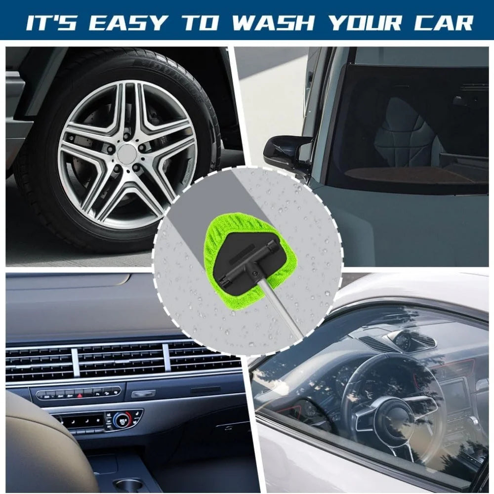 9 Pcs Car Wash Kit with Long Handle Windshield Cleaning Tool Microfiber Car Cleaning Supplies for Cars RV SUV Truck Office Universal Green