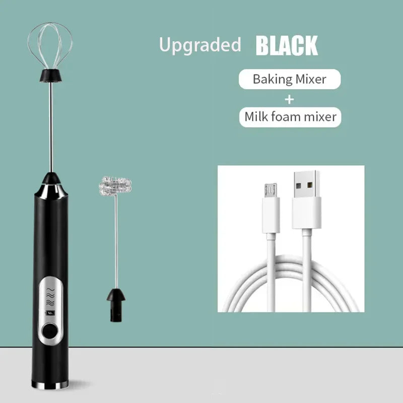 2 in 1 USB Rechargeable Electric Egg Beater Whisk Coffee Mixer Double Heads Milk Frothers  Baking Stirrer Kitchen Gadgets
