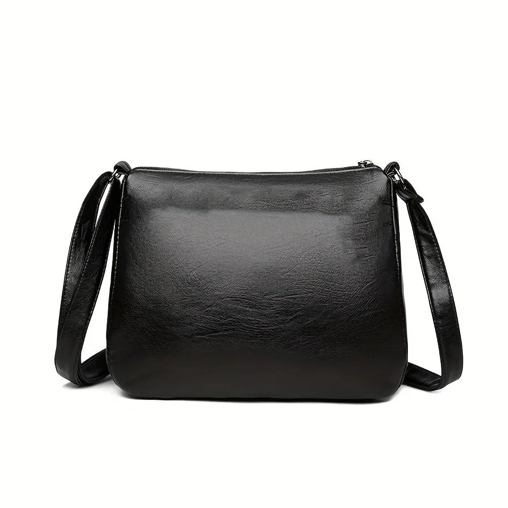 Women Crossbody Fashion Pu Leather Large Capacity Multi-Pocket Mom Bag Black Embossed Outing Party Shoulder Bag