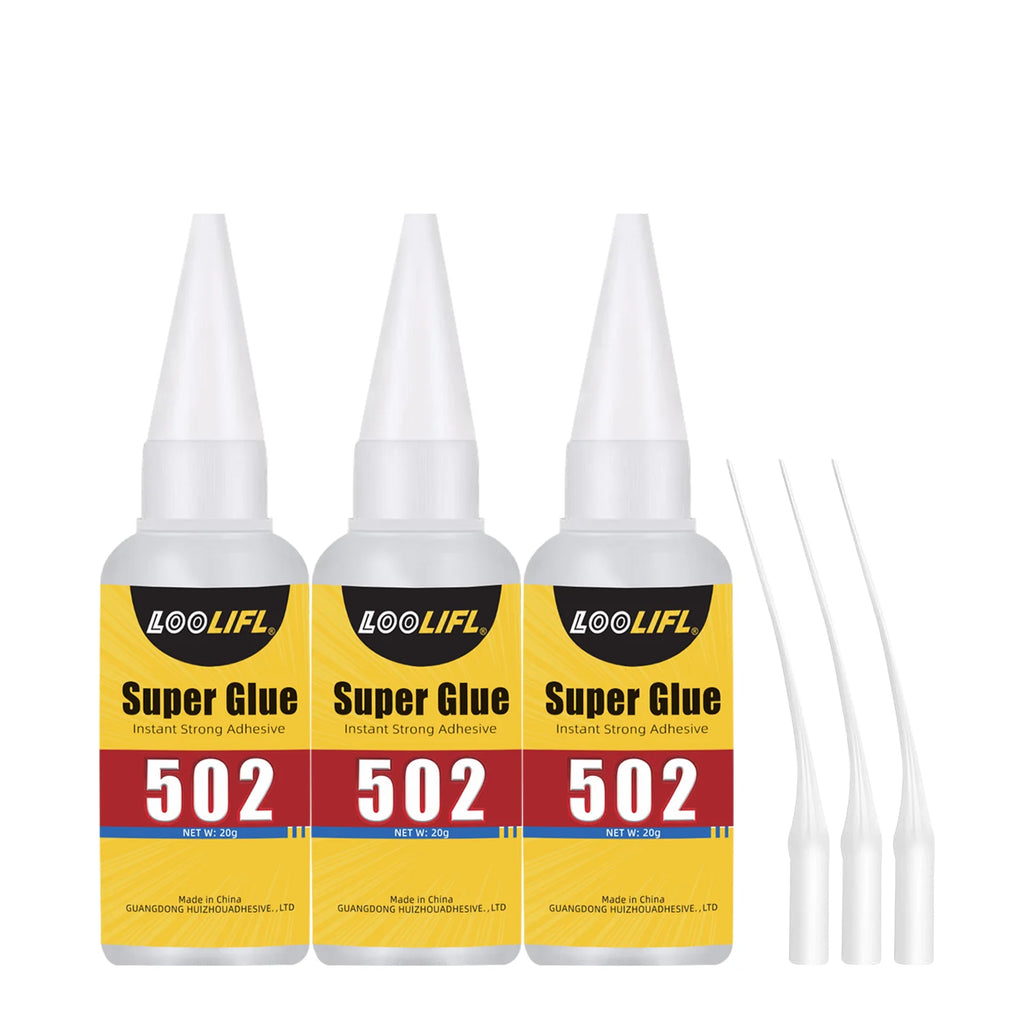 Loolifl 502 Super Glue 20g Instant Quick Dry Strong Cyanoacrylate Adhesive with Precision Nozzles Multi Purpose Household Repair