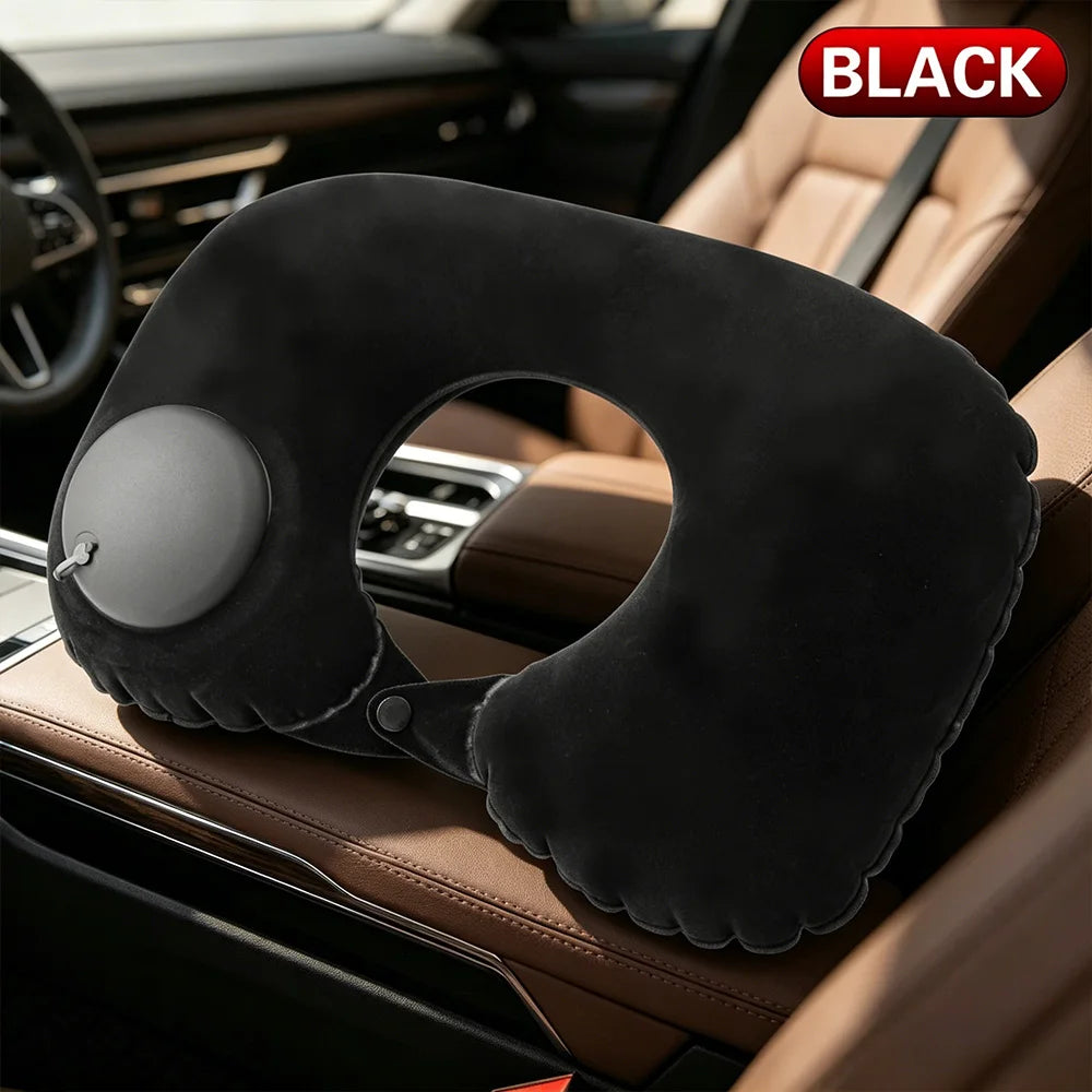 Portable Press Inflatable Neck Pillow U-Shaped Soft Support Travel Pillow for Flight Car Road Trip