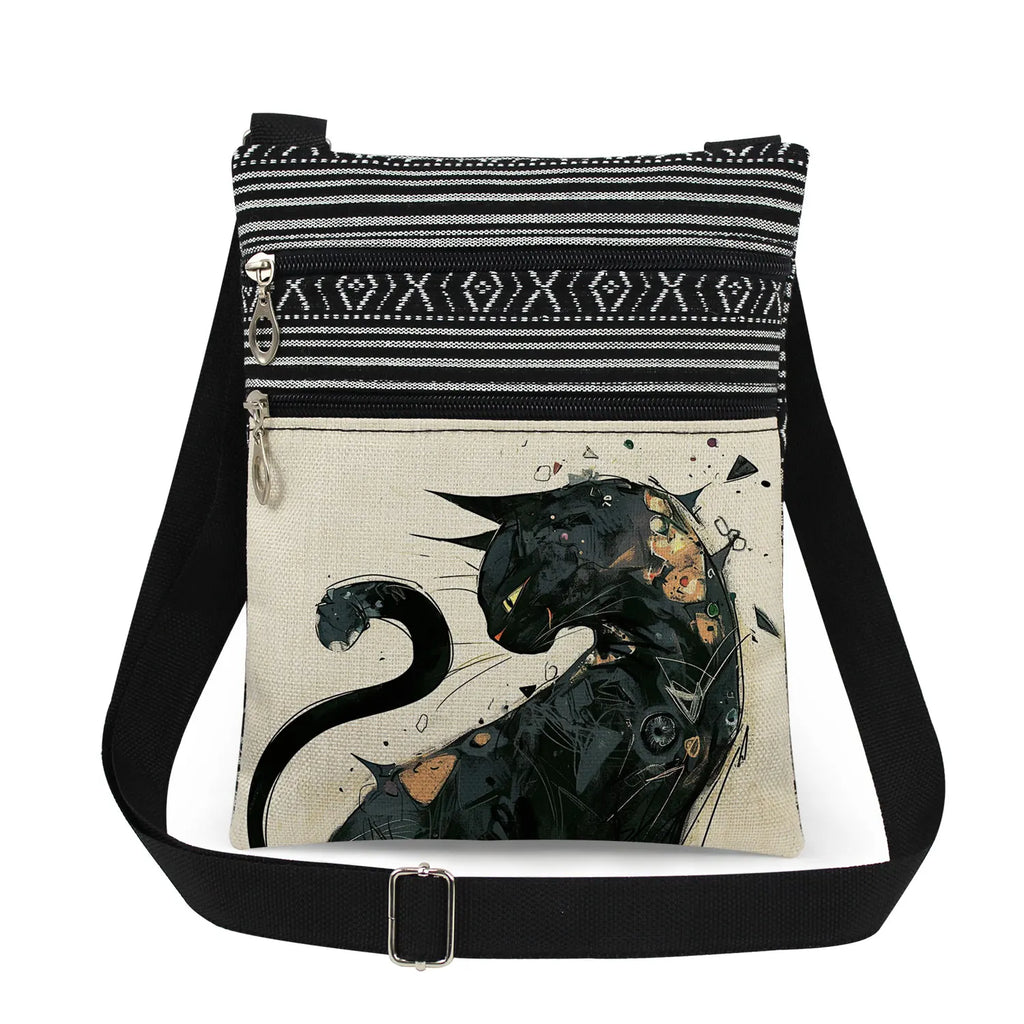 Cute Cartoon Black Cat Print Crossbody Bags Shoulder Bags For Women Daily Travel Portable Small Messenger Bags Catkeeper Gift