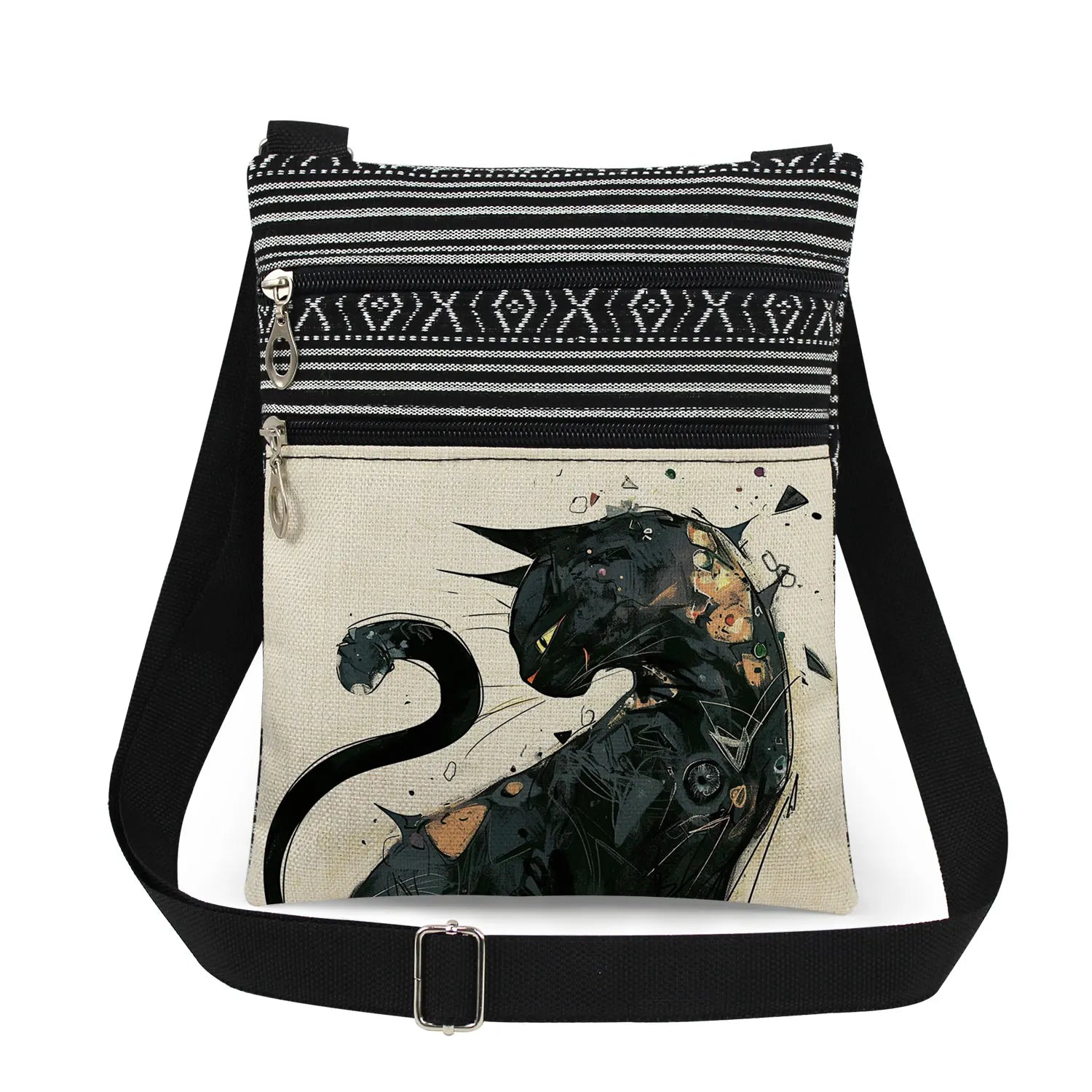Cute Cartoon Black Cat Print Crossbody Bags Shoulder Bags For Women Daily Travel Portable Small Messenger Bags Catkeeper Gift