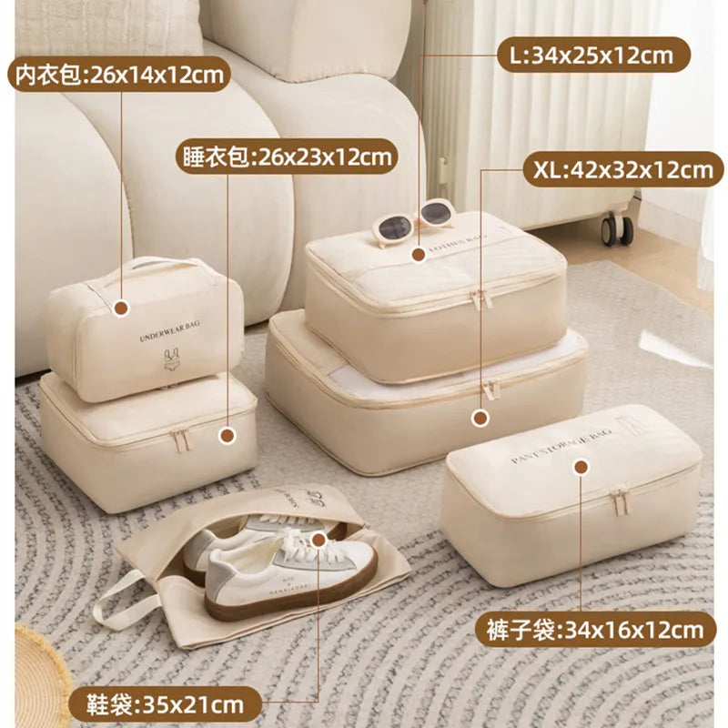 6Pcs/Set Travel Compression Packing Cubes Bag Portable Suitcase Clothes Organizers Waterproof Luggage Storage Cases Drawer Bags