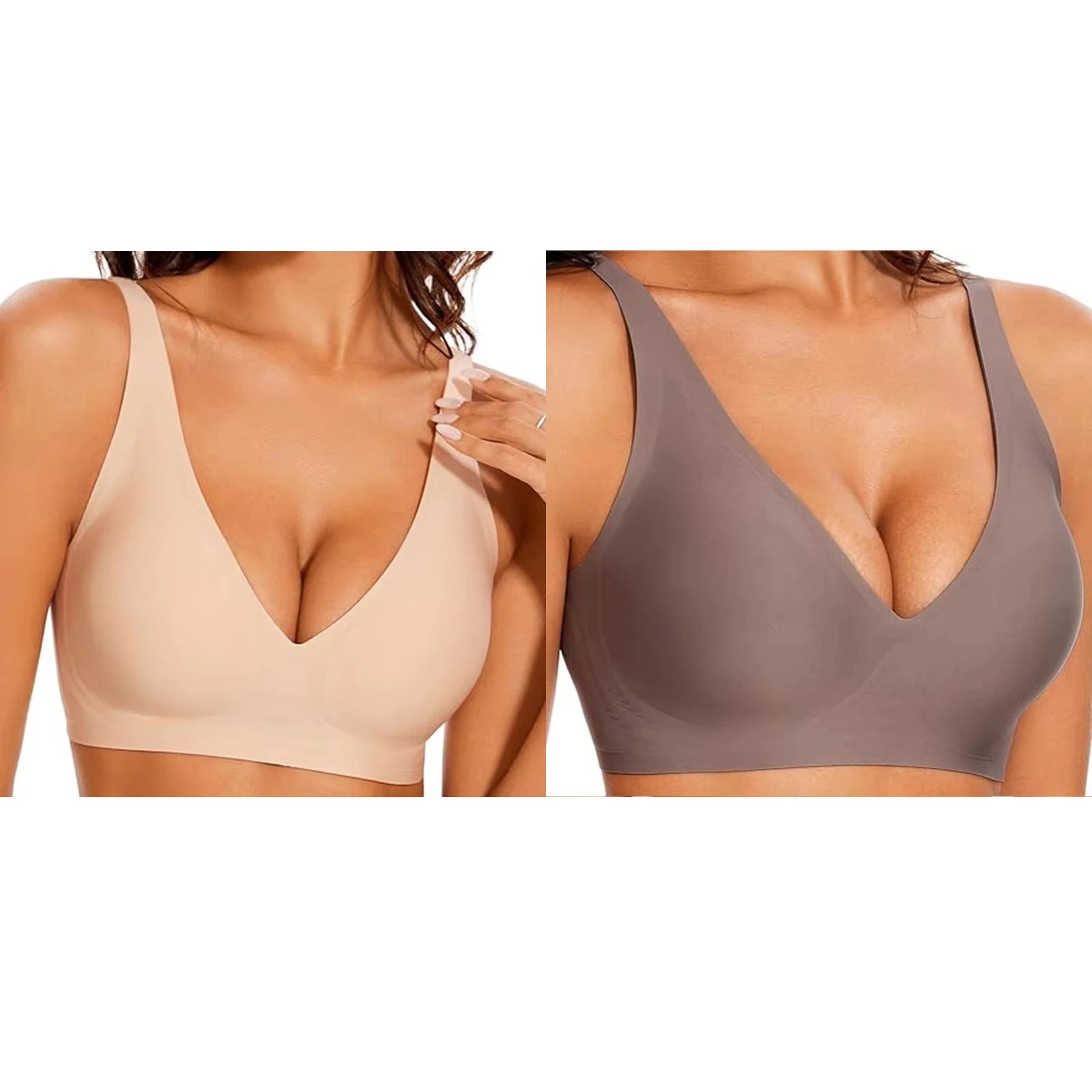 Women's Seamless Pink Leopard Print Bra Wire-Free Bra Full Cup Soft Thin Mold Support Breathable and Beauty Deep V Plus Up Bra