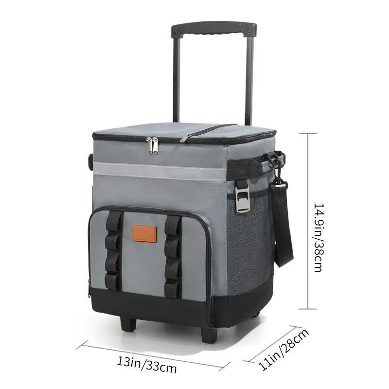 Rolling Cooler Bag with Handle Large Insulated Tote for Picnic, Camping, Car Travel Wheeled Thermal Lunch Box Portable