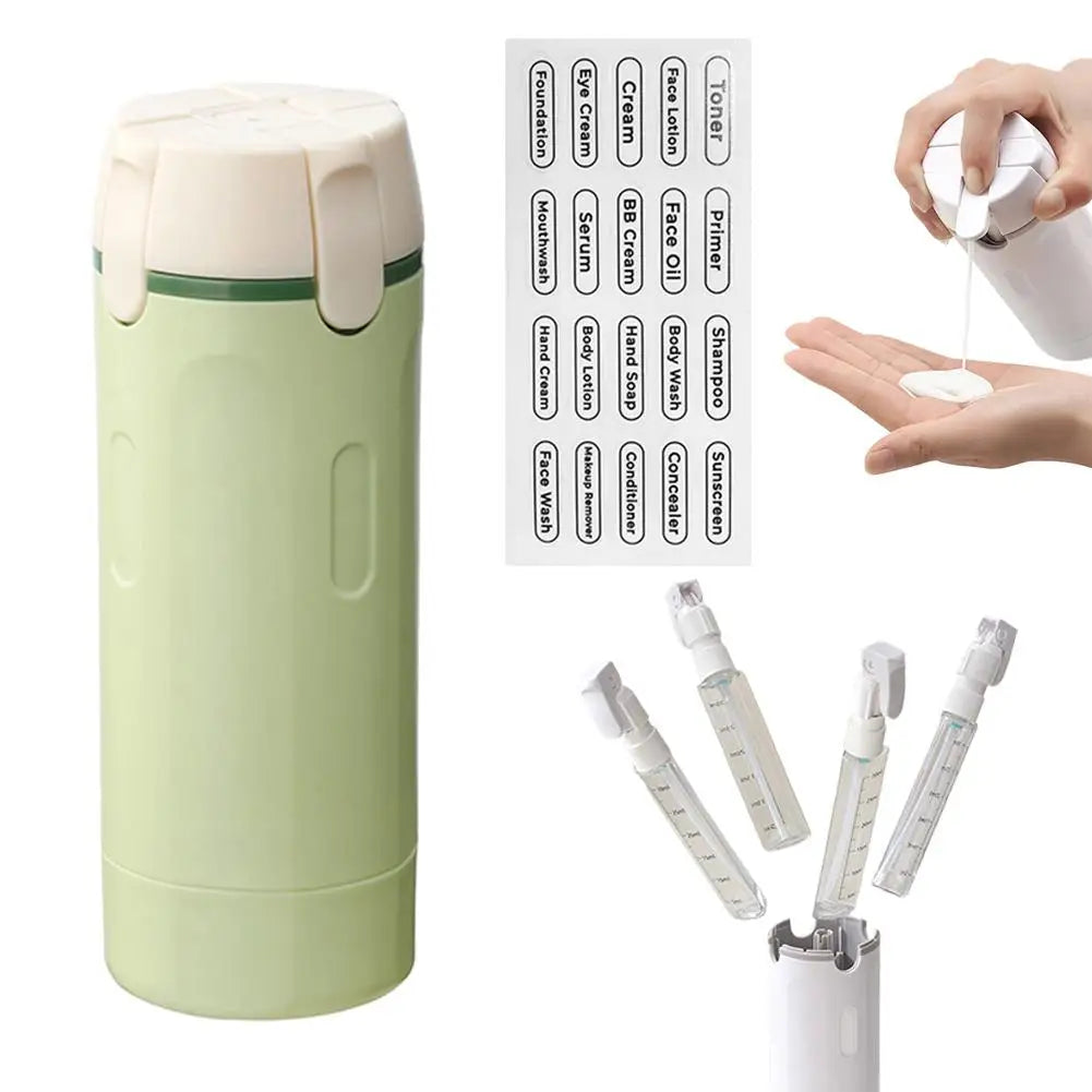 Travel Bottles 4-in-1 Leak-Proof Refillable Containers with Dispenser Pump for Shampoo Lotion Conditioner Body Wash Bottles Set