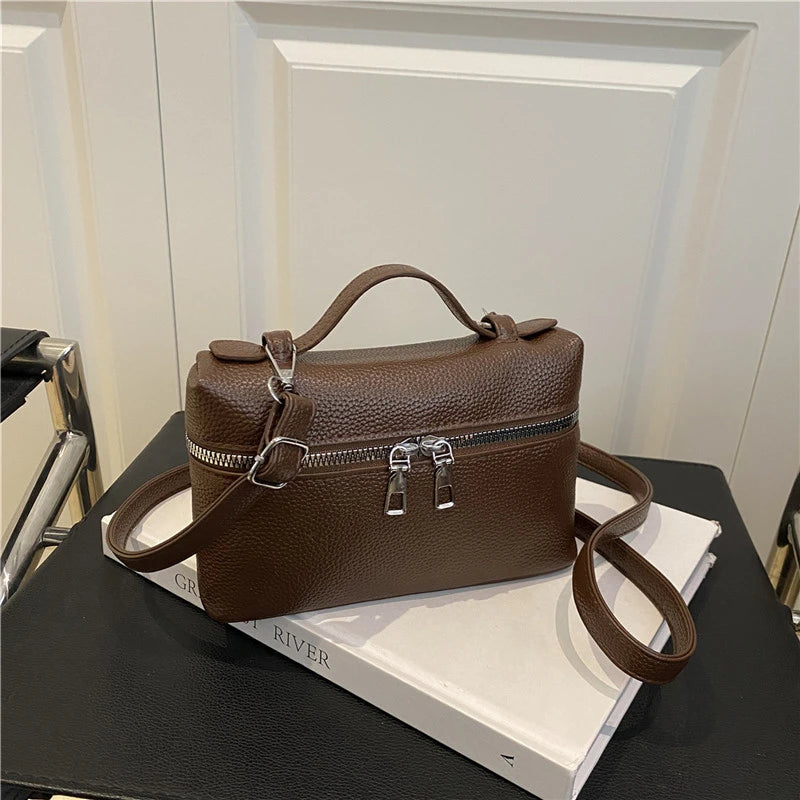 Simple and Luxurious Solid Color Box Bag Litchi Pattern Soft Hand-held Diagonal Cross Bag Daily Commuting Versatile Square Bag