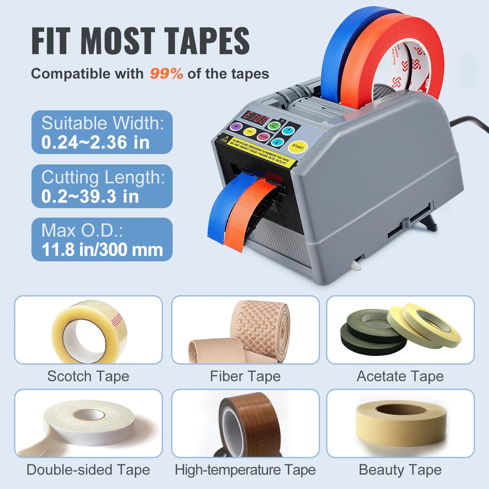 SucceBuy ZCUT-9 Automatic Tape Cutting Machine Paper Slitting Dispenser 6-60mm Adhesive ElectricTape Cutter for ProductPackaging