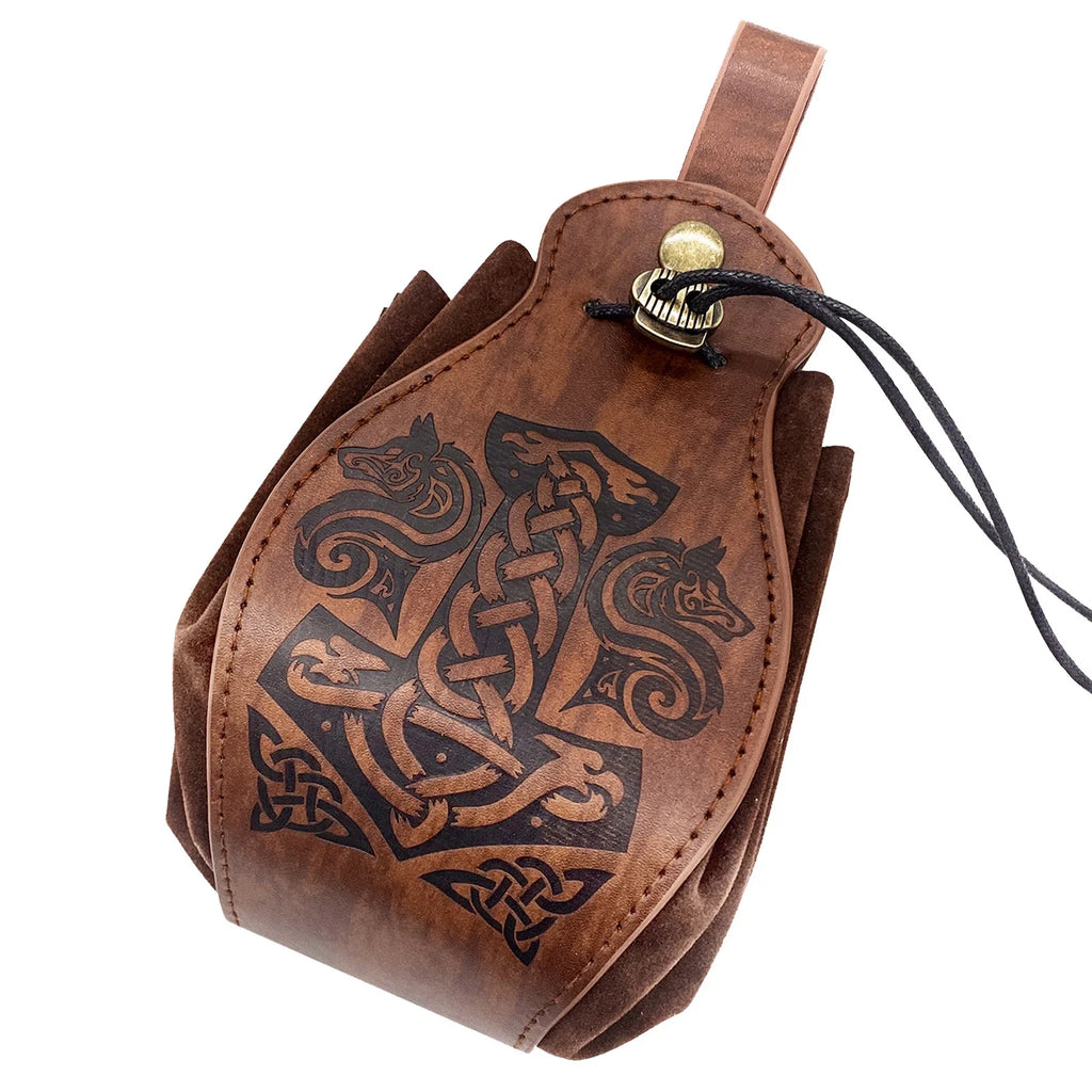Artificial Leather Dice Bag Tray Design Viking Style Vintage Medieval Drawstring Pouch For D&D Role Playing RPG Game Coin Purse