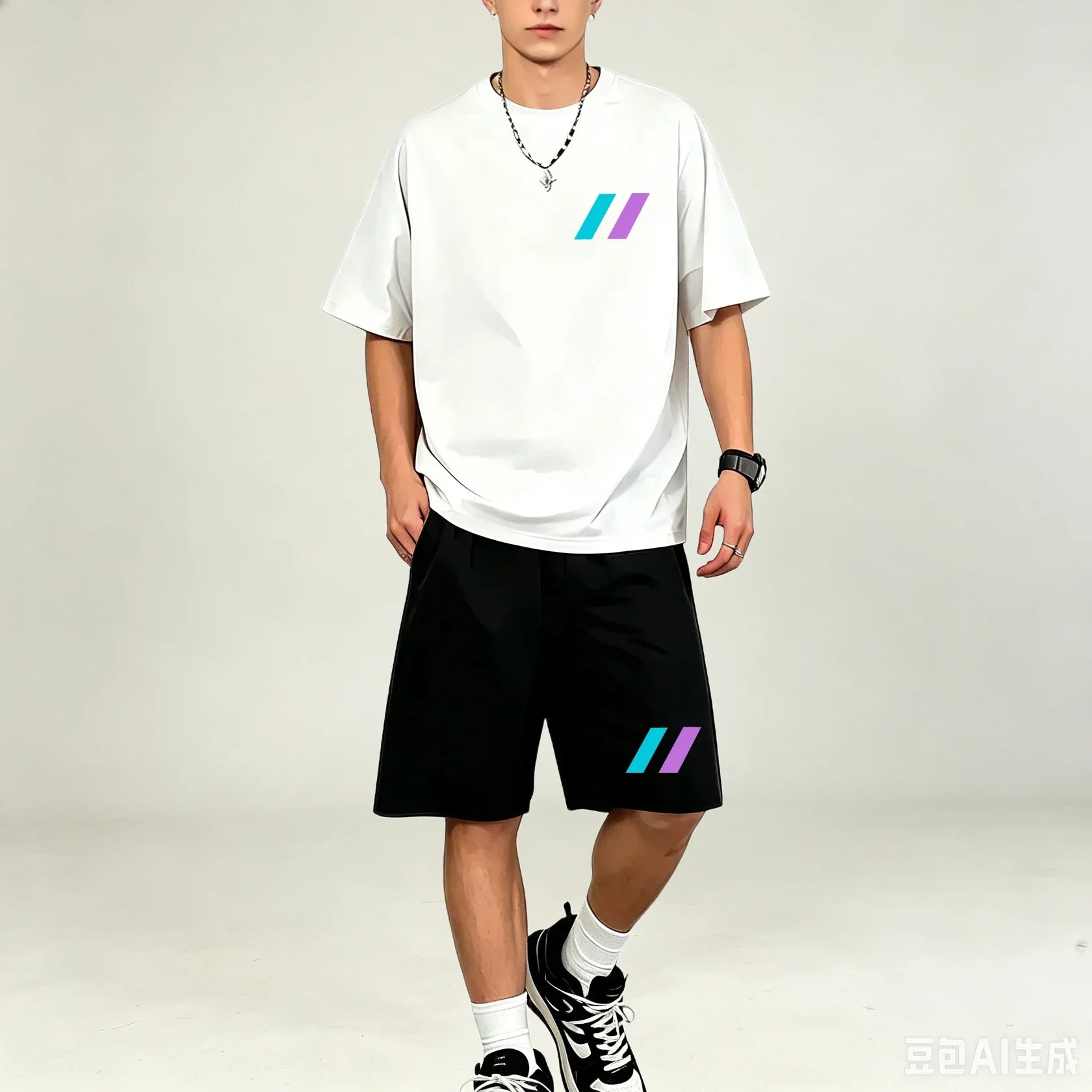 Men T‑Shirts Sets 2‑Piece Suits Relax‑Fit Short‑sleeve Tee And Pocket‑Shorts Sets Breathable Street‑Style T‑Shirts Sets For Guys