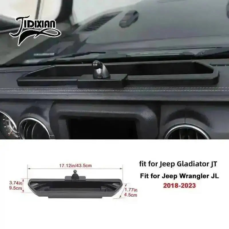 JIDIXIAN for Jeep Wrangler JL 4Xe for Gladiator JT 2018 2019 2020 2021 2022 2023 2024 2025 Dashboard Phone Holder Storage Box