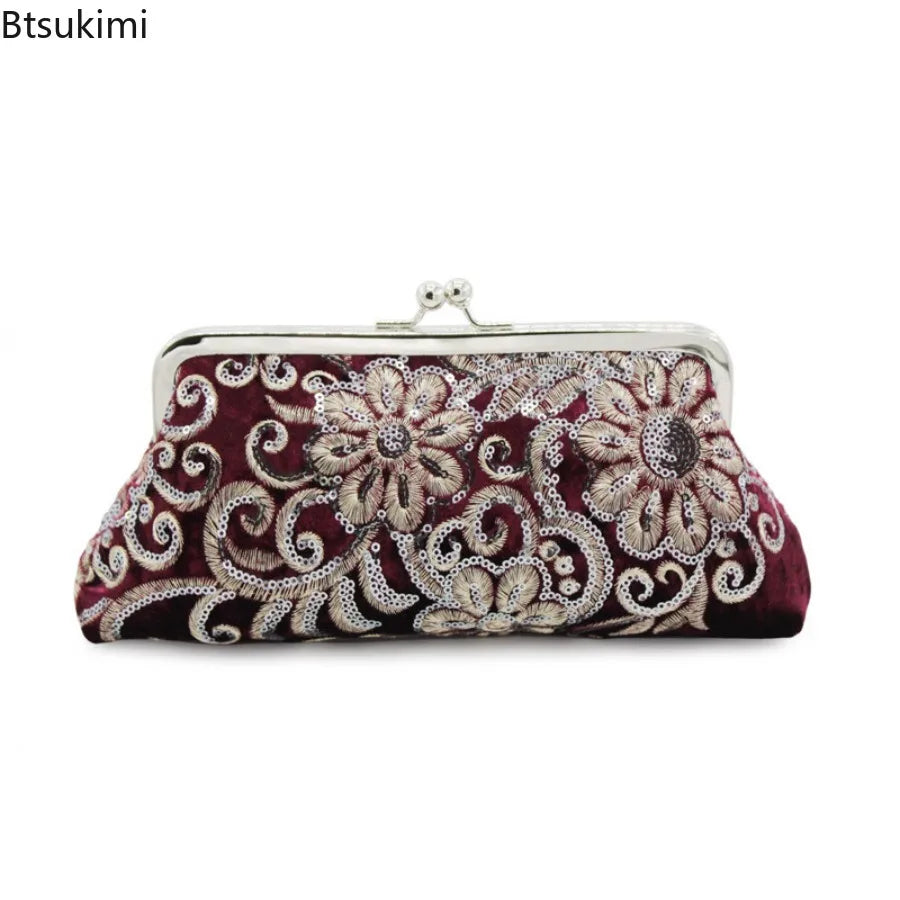 New Women's Velvet Cheongsam Bag Bridal Vintage Dinner Handbags Prom Cocktail Party Evening Bags Embroidered Chain Clutch Purses