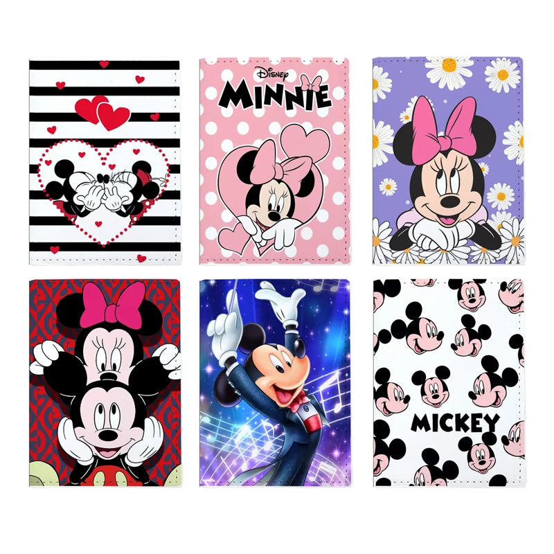 Disney Mickey Minnie Women Girls Travel Accessories Passport Cover Holder PU Leather Unisex ID Bank Card Holders Wedding Gifts