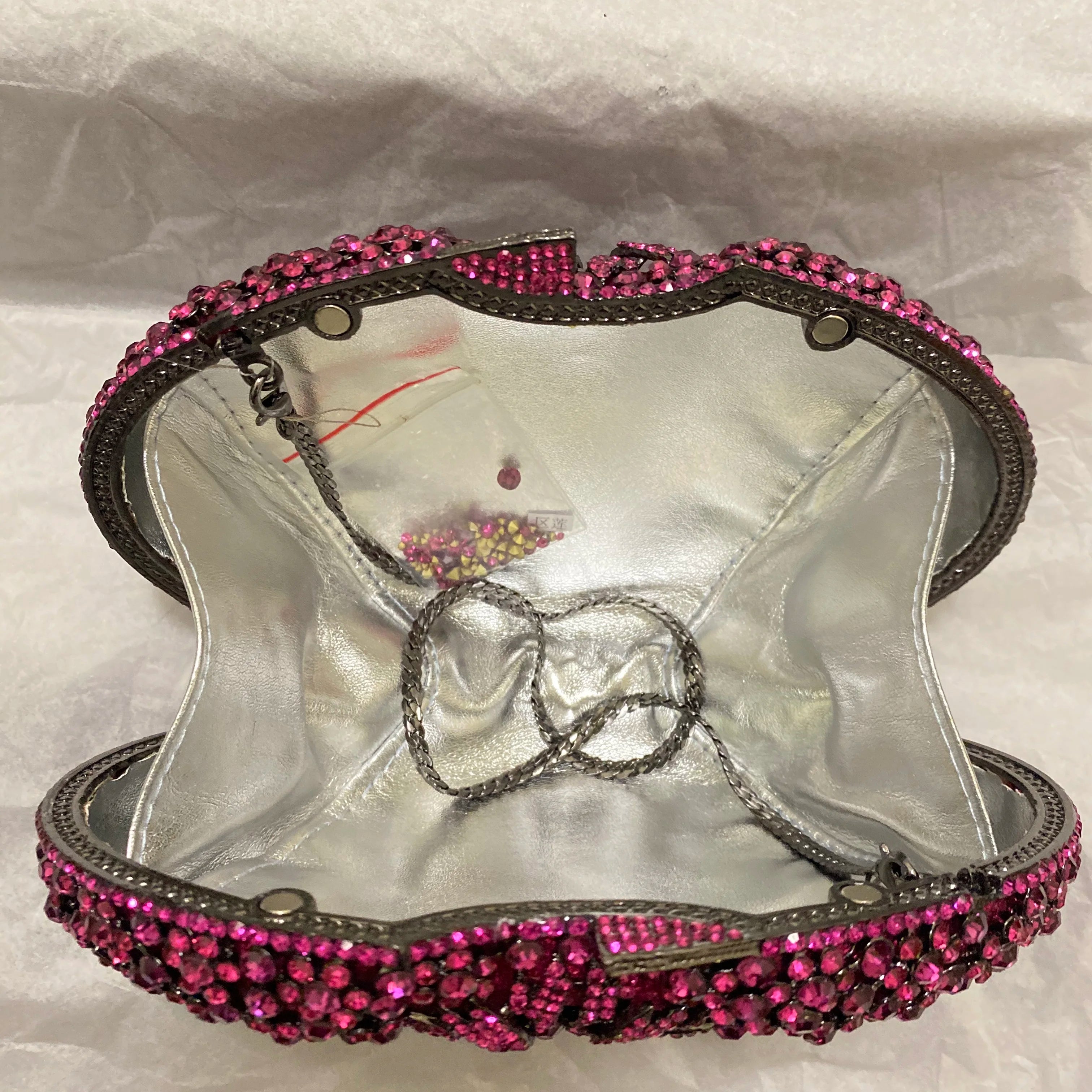WHTUOHENG Oval Shape Fuchsia Diamond Floral Evening Clutch Women Pink/Purple Rhinestones Flower Girls Party Wedding CrystalPurse