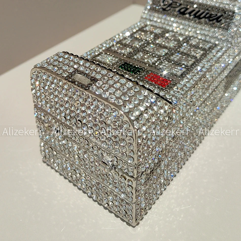 Alizekerr Cellphone Shaped Diamond Evening Bags Women 2025 Gorgeous Bling Rhinestone Metallic Purses And Handbags Wedding Party