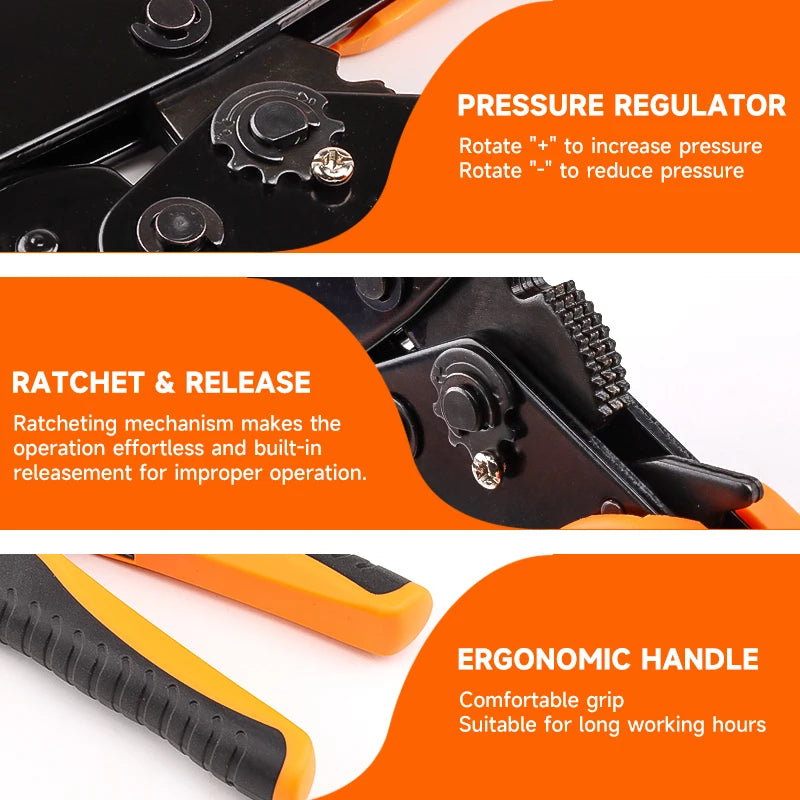 Crimping Tool for Non-Insulated Open Barrel Terminals HX-03B Ratcheting Pliers AWG 20-10 (0.5-6mm²) For 2.8/4.8/6.3 Connectors
