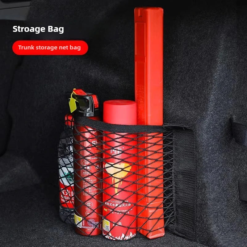 Car Trunk Storage Mesh Pocket Hook Loop Net Bag Organizer Tail Seat Back Pocket Universal Auto Magic Tape Interior Accessories