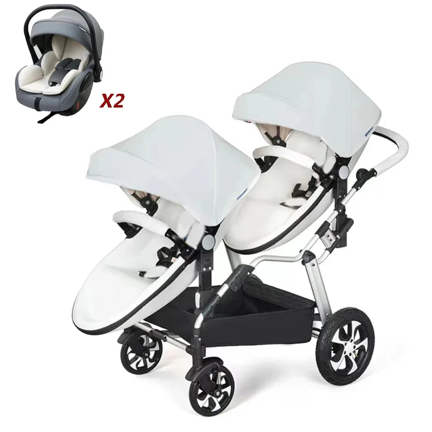 NEW Twins baby stroller 2 in 1 foldable two children PU leather waterproof stroller Double baby carriage twin strollers for 2