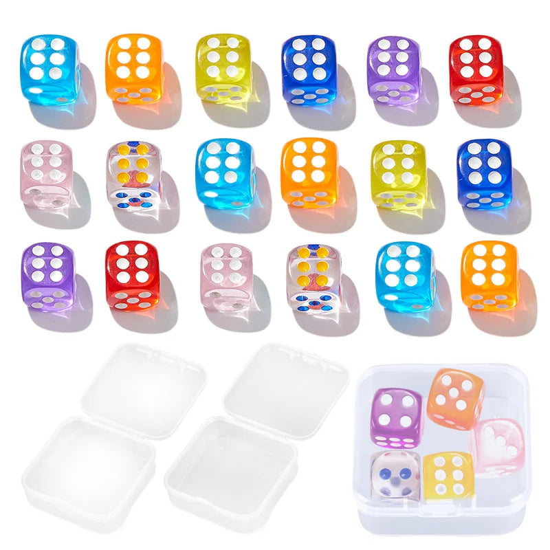 5pcs Six Sided Dice 14mm with Storage Box Transparent Color Acrylic Entertainment Board Game Accessories Gambling Props TMZ
