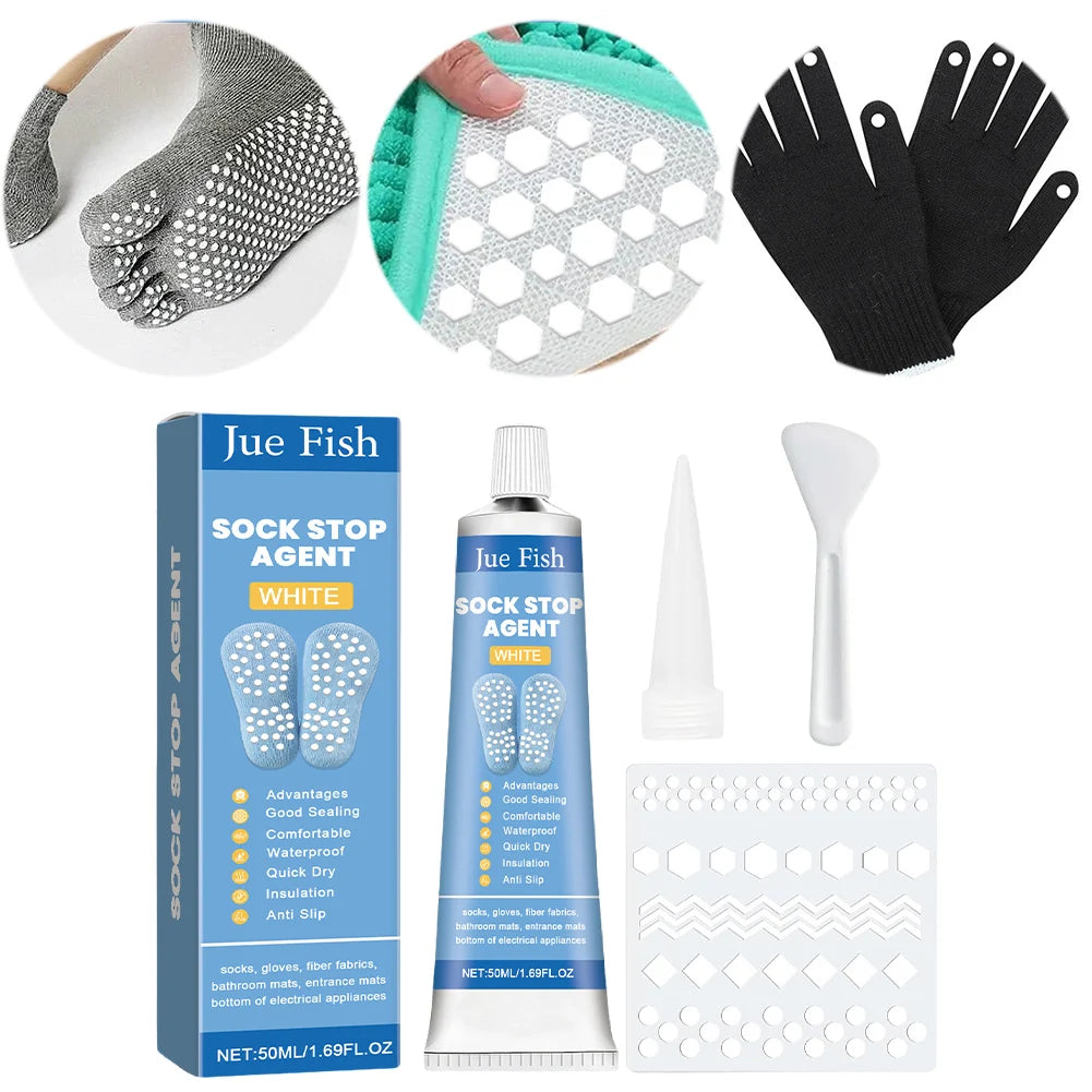 Fabric Paint with Scraper and Template Sock Stop Non Slip Adhesive Sock Stopper Liquid for Socks Pet Socks Floor Mats Blankets