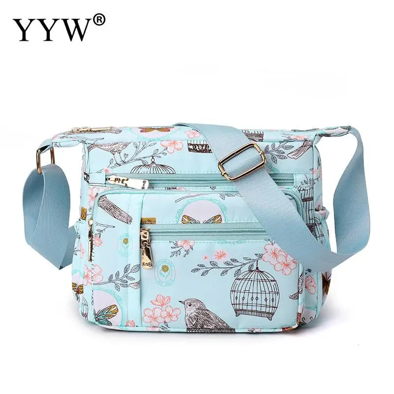 Women Satchel Nylon Cloth Leisure Shoulder Mom Bag Rural Style Floral Printing Crossbody Ladies Casual Shoulder Messenger Purse