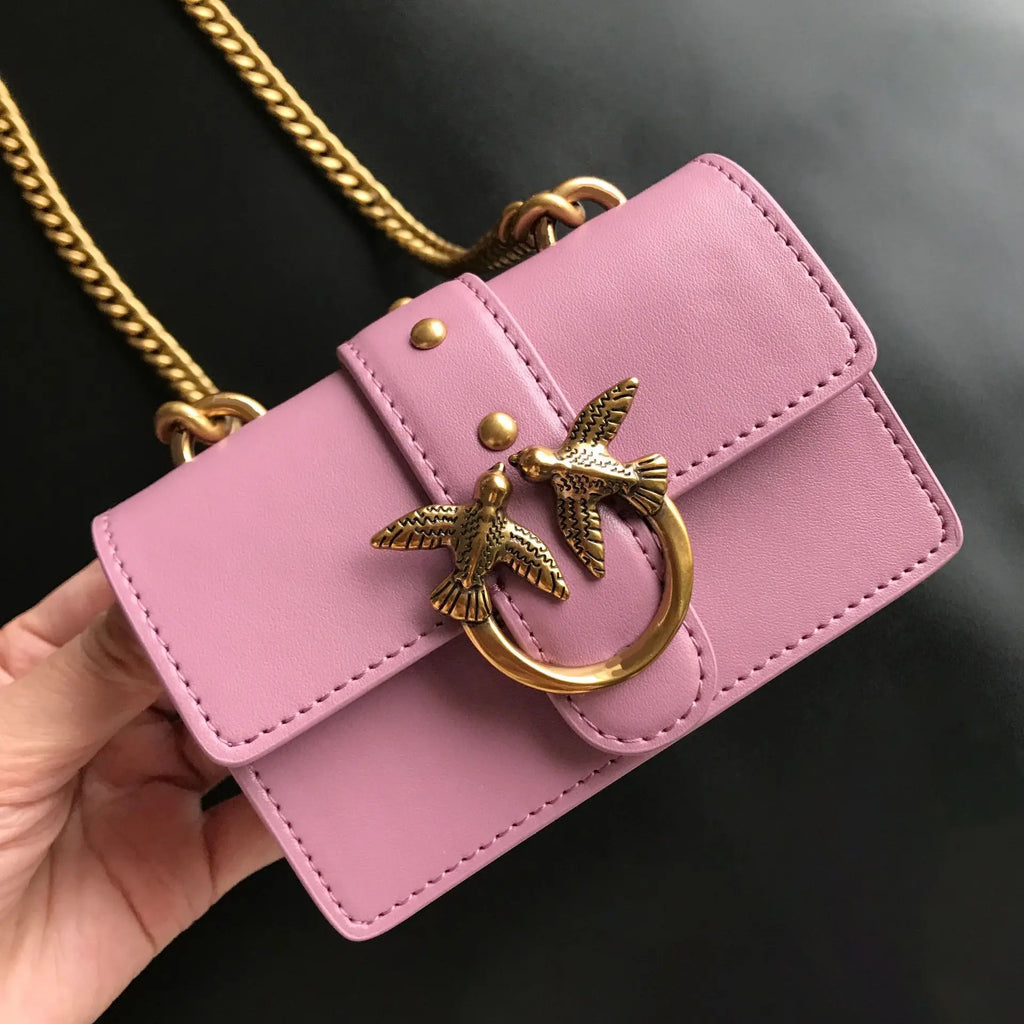 New Arrivalpinko Same Style Genuine Leather Super Mini Chain Small Square Lipstick Key Bag Swallow Bag Women's Handbag