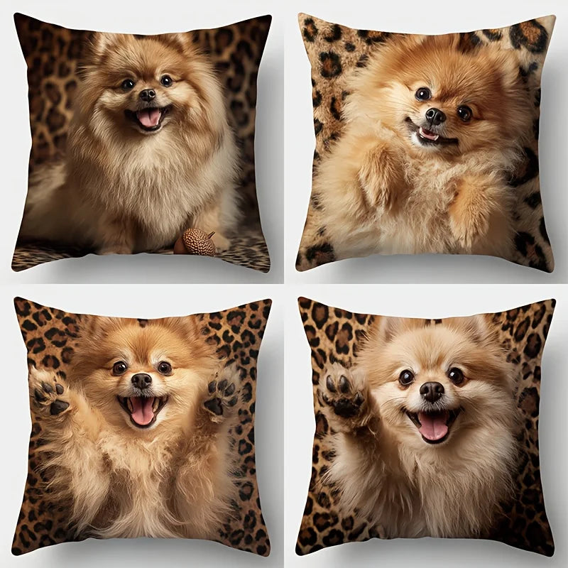 4PCS Pomeranian Pillow Covers: Cute Dog Expressions. For Party, Holiday, Home, Car Decor (No Insert)