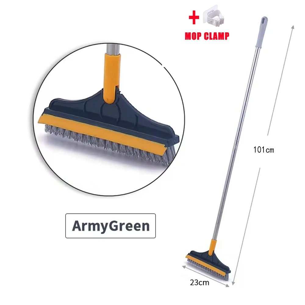 Scrub Brush Tile Cleaner Brush with Scraper with Squeeze 3-Section Adjustable Bathroom Brush with Long Handle V-Shaped Bristles