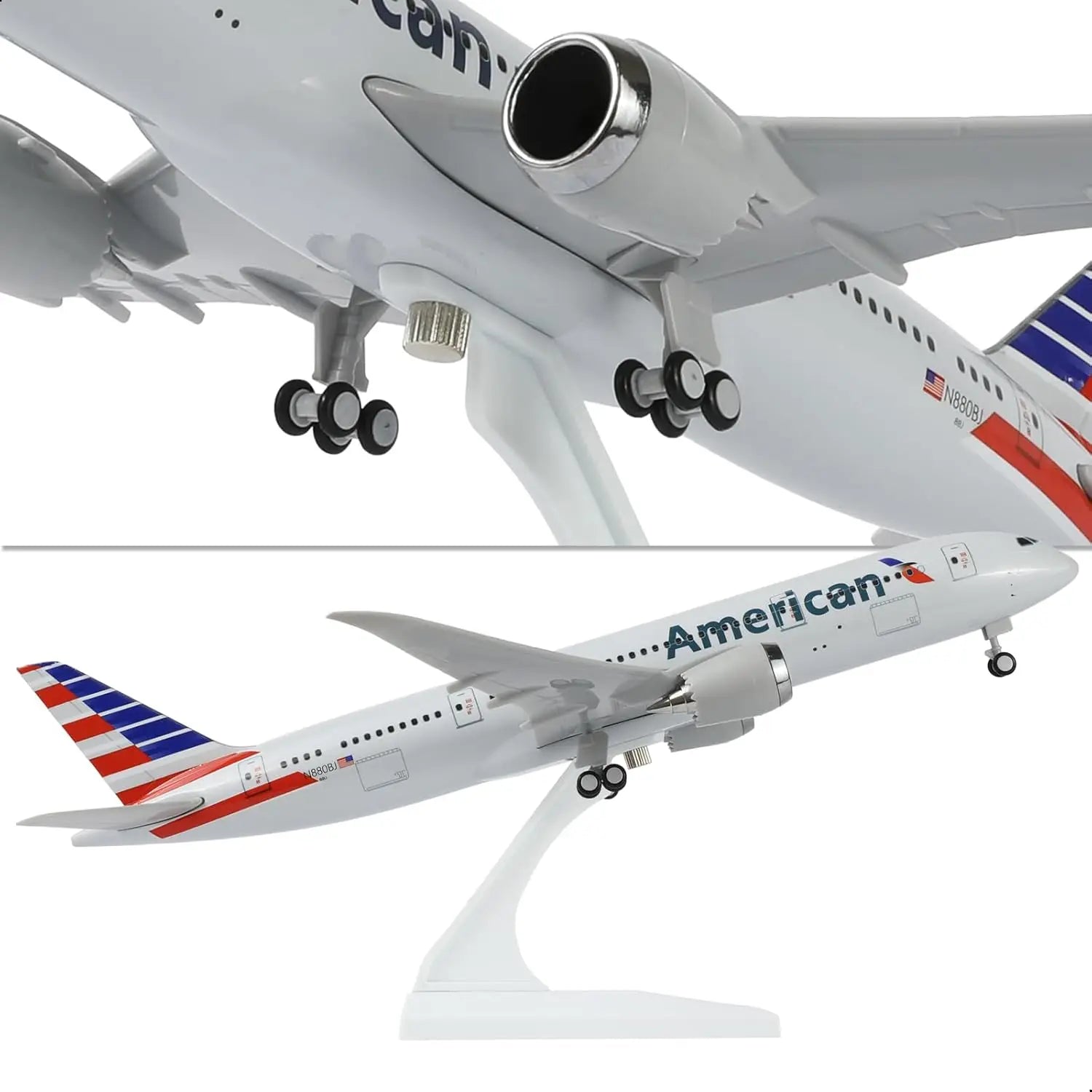 30cm American B787 diecast resin Airplane Model Toy Kit with Stand Wheel for Birthday Holiday Aviation Gift or Collectible